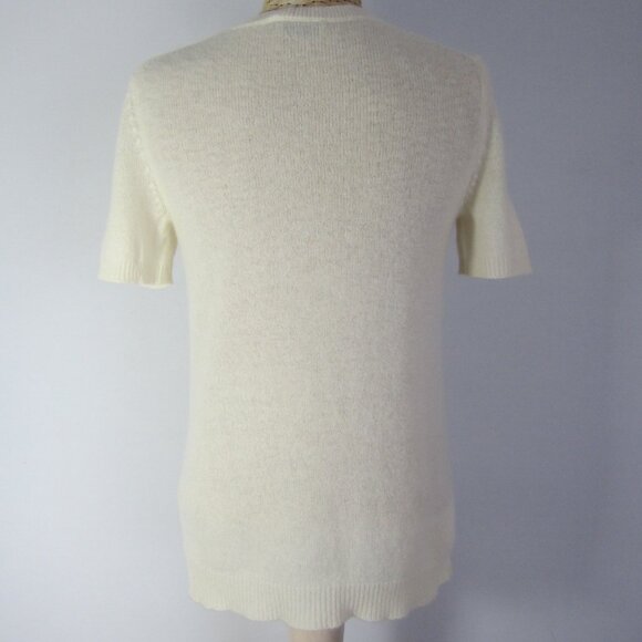 Theory Women Small Ivory Cream 100% Cashmere Short Sleeve Crew Neck Sweater - Picture 6 of 7